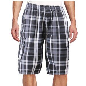 Pro Team Plaid Checkered Multi Pocket Elastic Waist Casual Cargo Shorts Size L